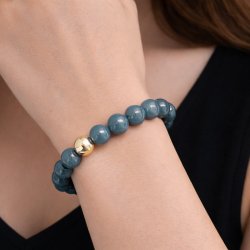 Jade, gef�rbt, ganze Schnur, dunkel grau-blau, rund, 10 mm, ca. 38 St�ck