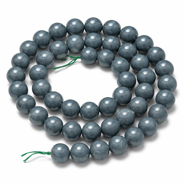 Jade, gef�rbt, ganze Schnur, dunkel grau-blau, rund, 12 mm, ca. 33 St�ck