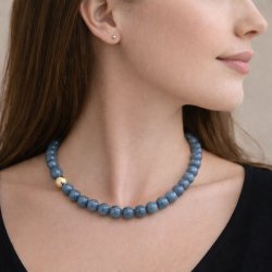 Jade, gef�rbt, ganze Schnur, dunkel grau-blau, rund, 10 mm, ca. 38 St�ck