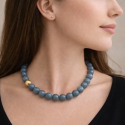 Jade, gef�rbt, ganze Schnur, dunkel grau-blau, rund, 12 mm, ca. 33 St�ck