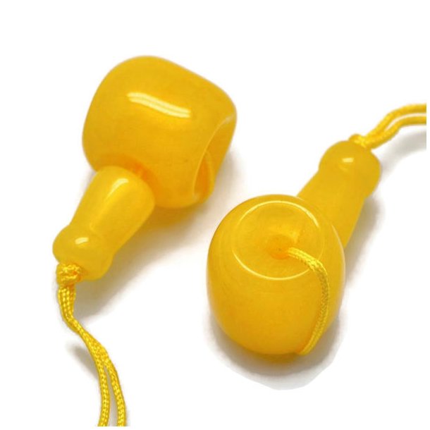 Jade guru bead, yellow, 3-hole, 21x11 mm, 1pc.