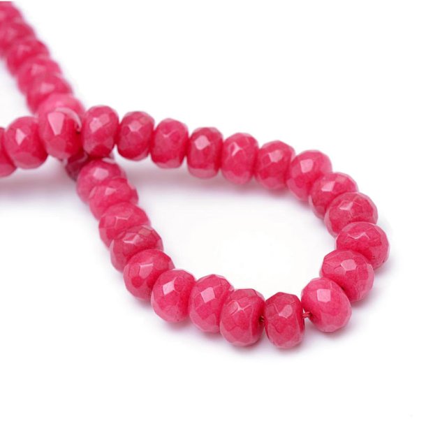 Dyed jade, faceted rondelle, full strand, indian red, 8x5 mm, approx. 70 pcs