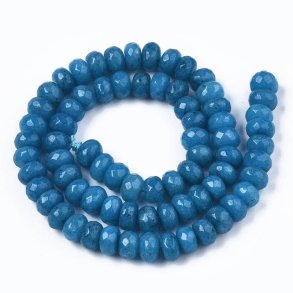 Dyed jade, faceted rondelle, full strand, steel blue, 8x5 mm, approx. 70 pcs