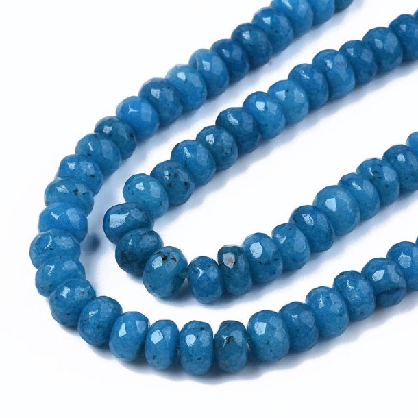 Dyed jade, faceted rondelle, full strand, steel blue, 8x5 mm, approx. 70 pcs