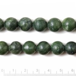 Jadeperle, ganzer Strang, Taiwan-Jade, dunkelgr�n marmoriert, 12 mm, ca. 31 Stck