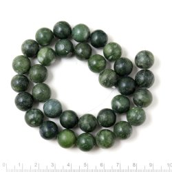 Jadeperle, ganzer Strang, Taiwan-Jade, dunkelgr�n marmoriert, 12 mm, ca. 31 Stck