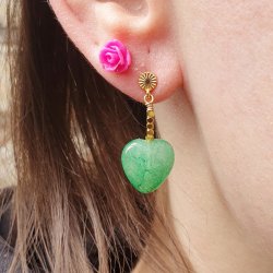 Jade Herz, Imitation, grnlich, 12x12 mm. 4 Stk.