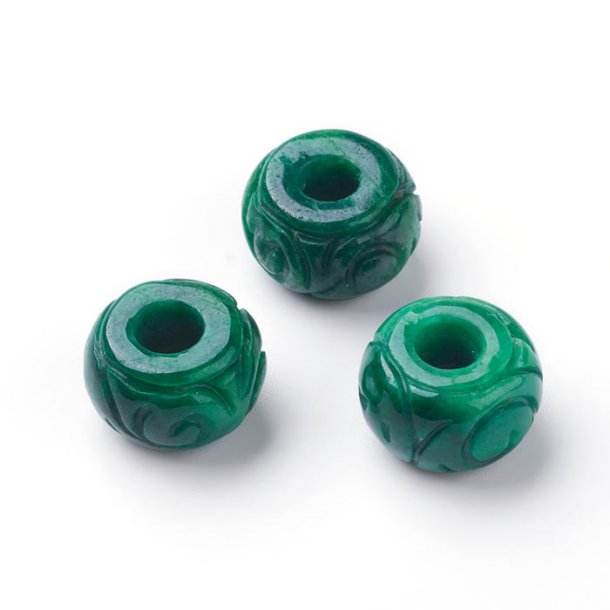 Genuine jade, flat round bead,  green, 14x9mm, 1pcs.