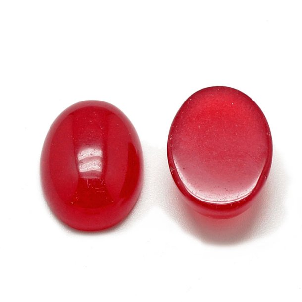 Jade cabochon (farvet), red, oval, 14x10 mm, 2 stk