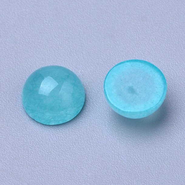 Jade cabochon (dyed), turquoise, flat round, 6x3,5mm, 2pcs
