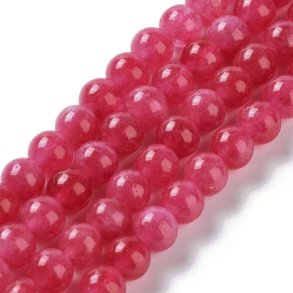 Candy jade, half string, cerise-red, round bead, 8 mm, appx. 23 pcs