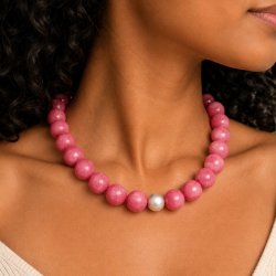 Candy-Jadeperlen, ganzer Strang, dunkel pink, rund 14 mm, 27 Stk.