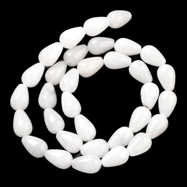 Candy Jade, full strand, drop, white, 14x10 mm. appx. 27 pieces
