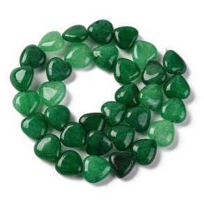 Jade hjerte, hel perlestreng, imiteret, gr�n, 12x12 mm. 34 stk.