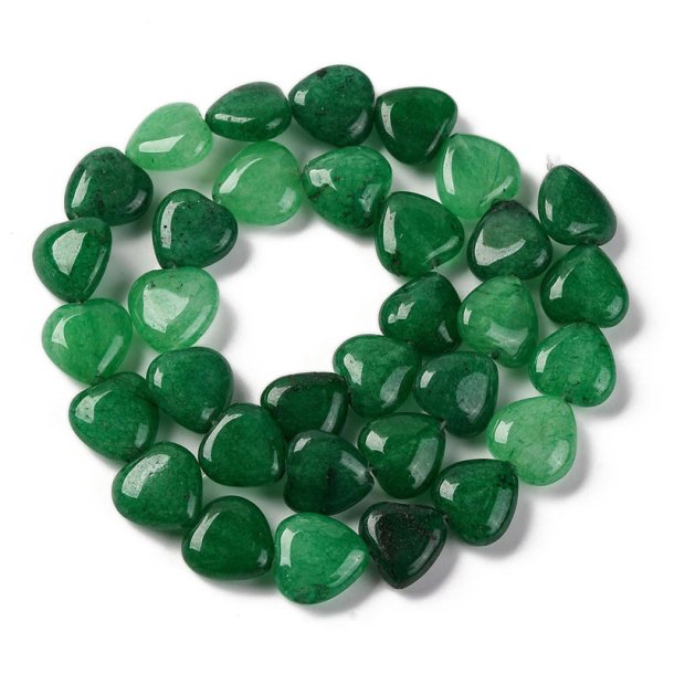Jade hjerte, hel perlestreng, imiteret, gr�n, 12x12 mm. 34 stk.