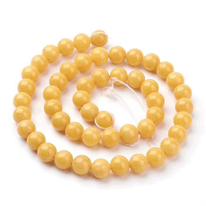 Candy-jade Perle, Hel Perlestreng, Rund, Sol-gul, 10 mm, Ca. 40 Stk. til Smykkefremstilling