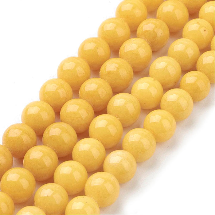 Candy-jade Perle, Rund, Sol-gul, 10 mm, 6 Stk. til Smykkefremstilling