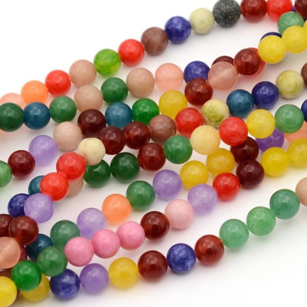Jade bead, whole strand, mixed colors, colorfull, round, 8mm, 42pcs.
