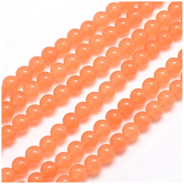 Jade bead, light salmon-orange, round, 8mm, 6 pcs.