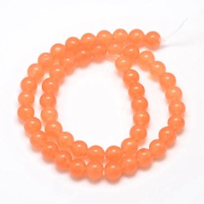 Jade bead, full strand, light salmon-orange, round, 8mm, 48 pcs.