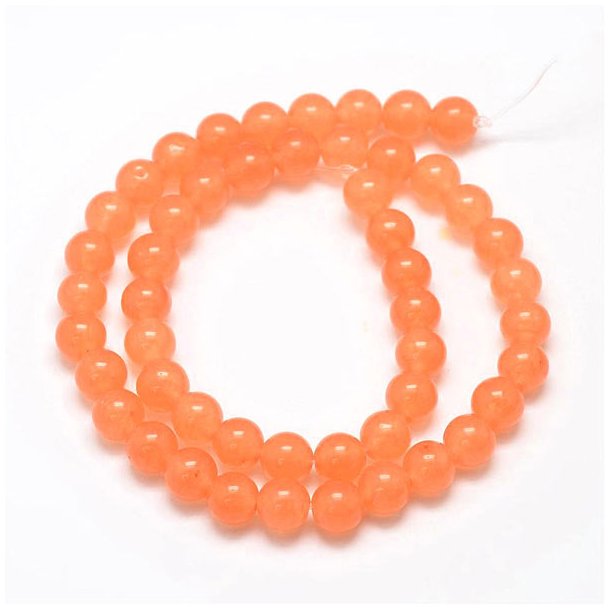 Jade bead, full strand, light salmon-orange, round, 8mm, 48 pcs.