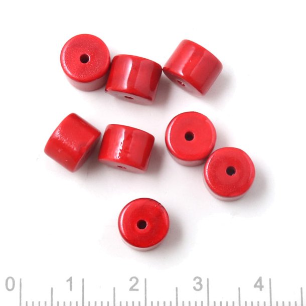 Candy jade, column shaped beads, red, ca. 8x6mm, 10pcs