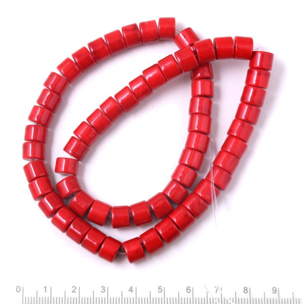 Candy jade, column beads, entire strand, red, ca. 8x6mm, ca. 62pcs