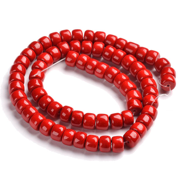 Candy Jade, Rohrförmig, ganzer Strang, rot, ca. 8x6mm, ca. 70 Stk