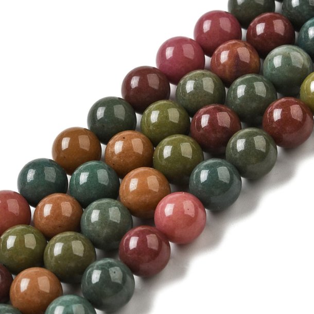 Jade bead, half strand, mixed green-reddish shades, 8 mm, approx. 24 pcs