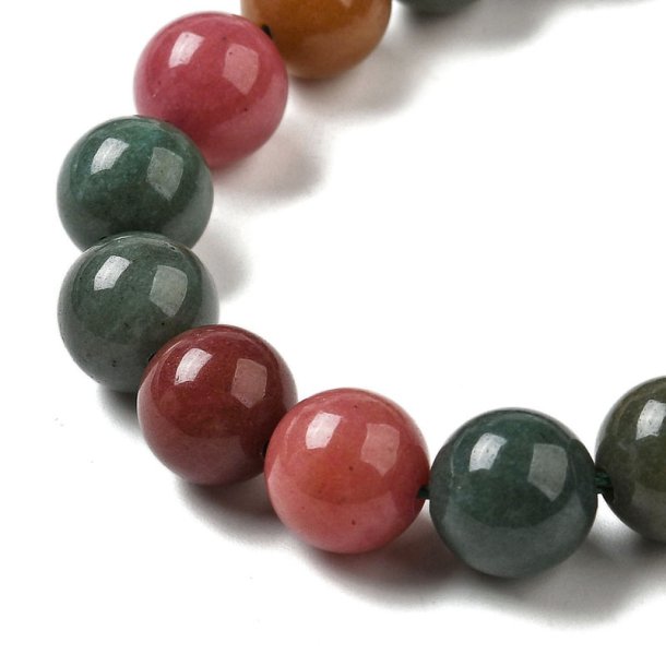 Jade bead, mixed green-reddish shades, 8 mm, 6 pcs