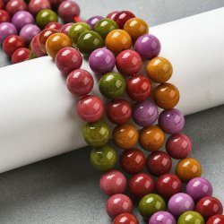 Jadeperle, halber Strang, gemischte lila, gelbe und rtliche, 6mm, 10 Stck