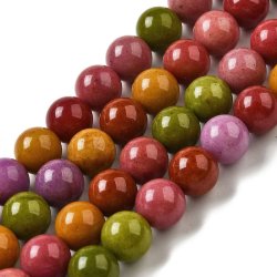 Jadeperle, halber Strang, gemischte lila, gelbe und rtliche, 6mm, 10 Stck