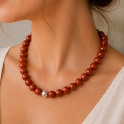 Candy-jade, full strand of beads, round, coral-red, 10 mm, approx. 39 pcs.