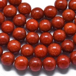 Candy-jade, full strand of beads, round, coral-red, 10 mm, approx. 39 pcs.