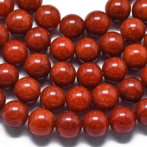 Candy-jade, full strand of beads, round, coral-red, 10 mm, approx. 39 pcs.