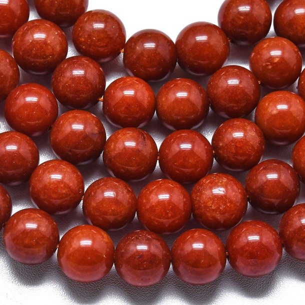 Candy-jade, full strand of beads, round, coral-red, 10 mm, approx. 39 pcs.