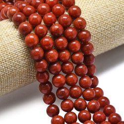 Candy-jade, full strand of beads, round, coral-red, 10 mm, approx. 39 pcs.