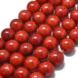 Candy-jade, full strand of beads, round, coral-red, 12 mm, appx. 33 pcs.