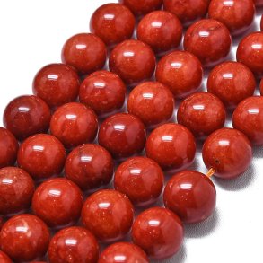 Candy-jade, full strand of beads, round, coral-red, 14 mm, appx. 27 pcs.