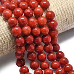 Candy-jade, full strand of beads, round, coral-red, 12 mm, appx. 33 pcs.