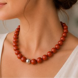 Candy-jade, full strand of beads, round, coral-red, 12 mm, appx. 33 pcs.