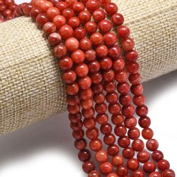 Candy-jade, full strand of beads, round, coral-red, 4 mm, approx. 86 pcs.