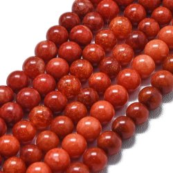 Candy-jade, full strand of beads, round, coral-red, 4 mm, approx. 86 pcs.