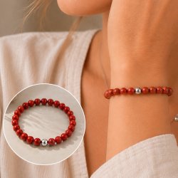 Candy-jade, full strand of beads, round, coral-red, 6 mm, approx. 62 pcs.
