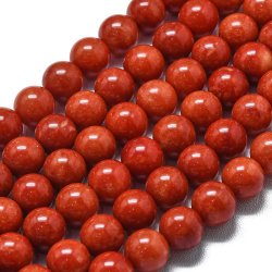 Candy-jade, full strand of beads, round, coral-red, 8 mm, approx. 48 pcs.