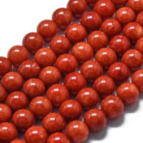 Candy-jade, full strand of beads, round, coral-red, 8 mm, approx. 48 pcs.
