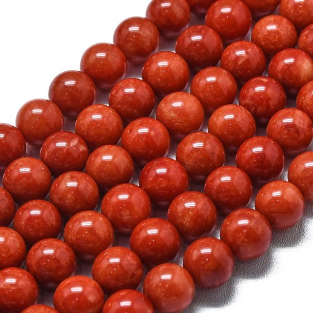Candy-jade, full strand of beads, round, coral-red, 8 mm, approx. 48 pcs.