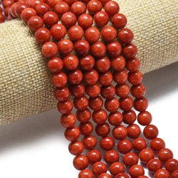 Candy-jade, full strand of beads, round, coral-red, 8 mm, approx. 48 pcs.