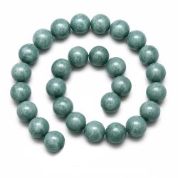Jade, gef�rbt, grau-blau, runde Perle, 14 mm, 6 St�ck