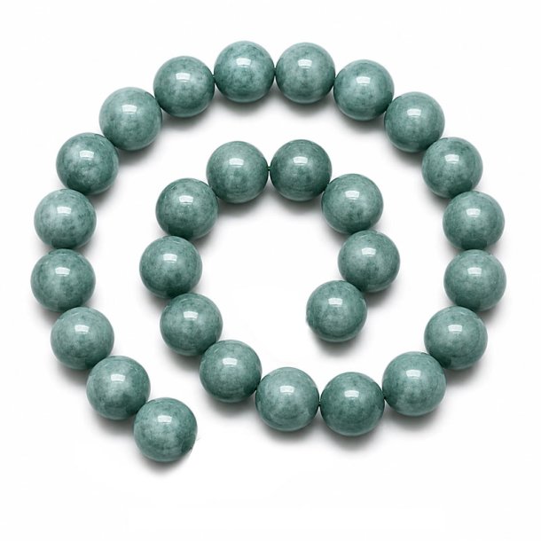 Jade, gef�rbt, ganzer Strang, grau-blau, runde Perle, 14 mm, ca. 28 St�ck